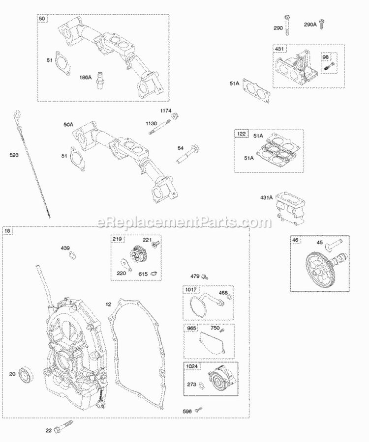 Intake Manifold Crankcase Cover Intake Elbows Diagram and Parts List for  Briggs and Stratton Engine